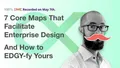 Title card for "7 Core Maps That Facilitate Enterprise Design," with a photo of Js Daigle wearing a moustache graphic over a green EDGY-branded background.