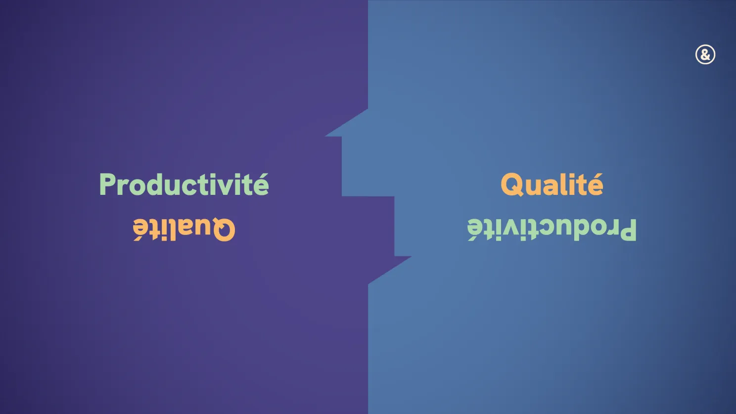 The words Productivité and Qualité, each mirrored upside down beneath its normal orientation.