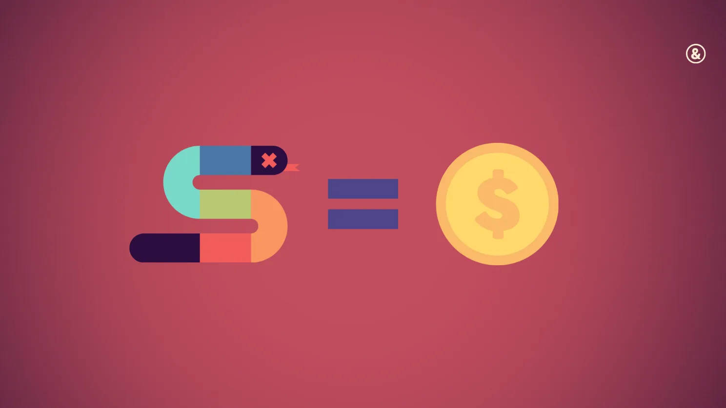 A snake-shaped magnet icon next to an equals sign and a dollar coin.