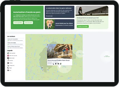 Sépaq park access and conservation info screen
