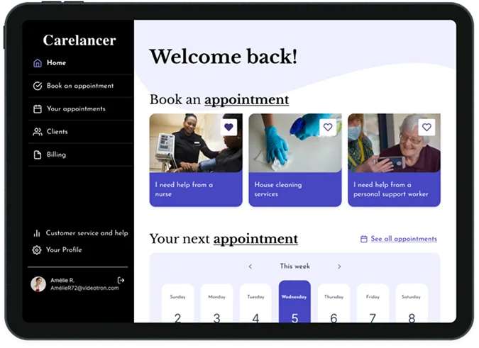 Carelancer dashboard screen