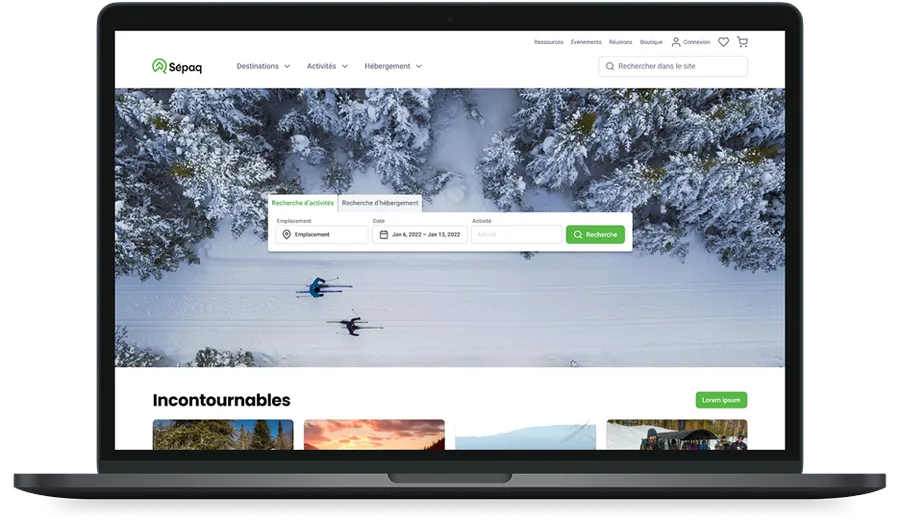 Sépaq Mont-Tremblant park page, shown on a tablet
