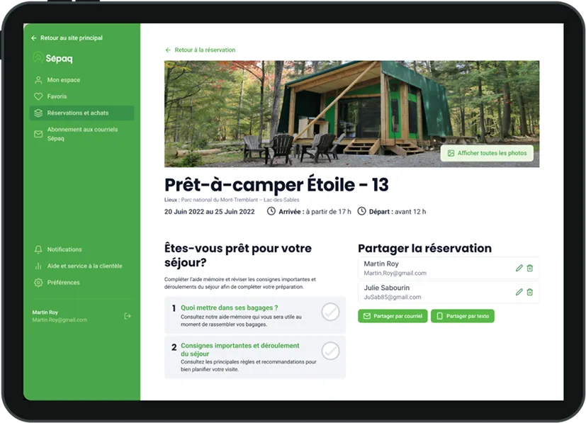 Prêt-à-camper Étoile booking details screen